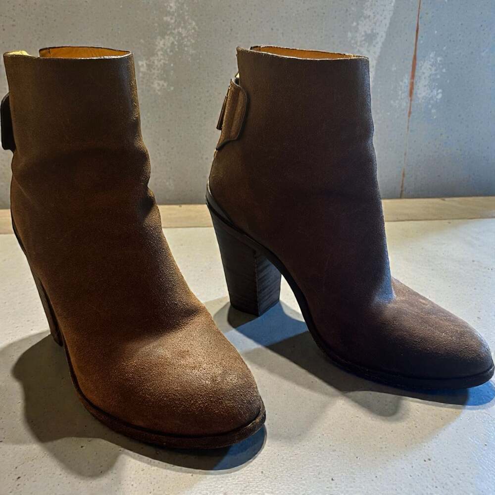 Rag & Bone Brown Suede Back-Zip Ankle Boots Size 38 Moto Indie Western